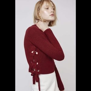 Topshop Eyelet Tie-Side Crop Sweater